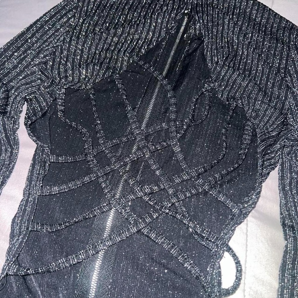 Shimmering Black Lace-Up Women's Bodysuit - Picture 4 of 5
